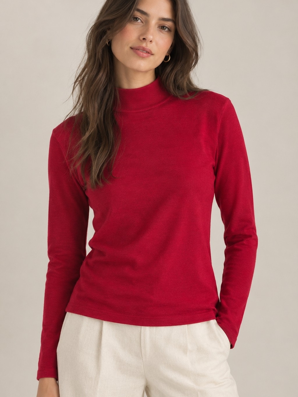 Coldwater Creek Women's silk-cotton Pullover Sweater S Red mock-neck Preppy Fall